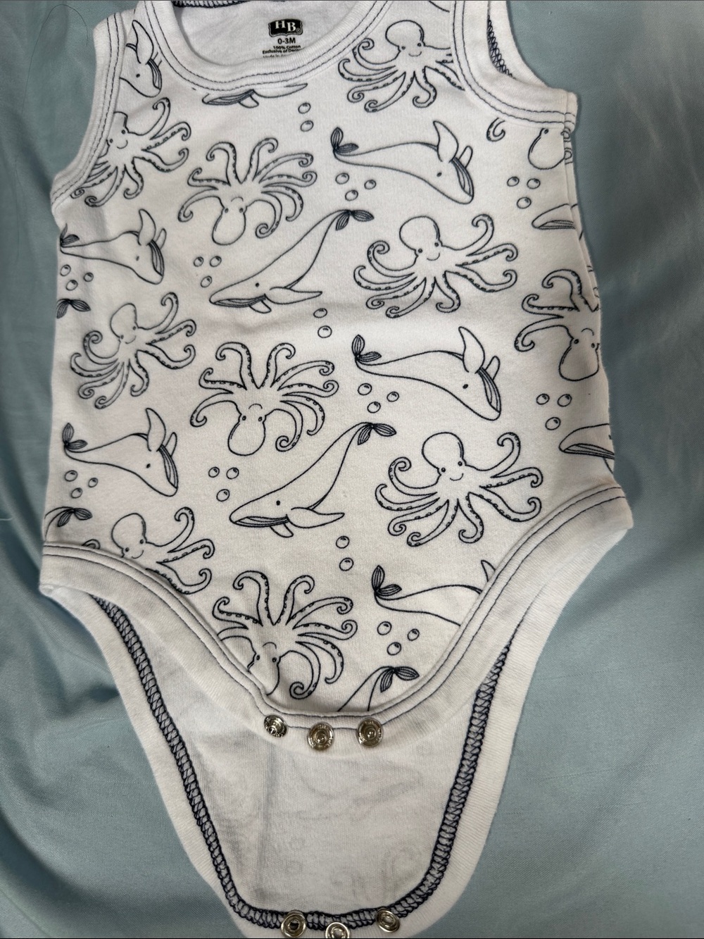 HB White Baby Bodysuit with Navy Sea Creatures